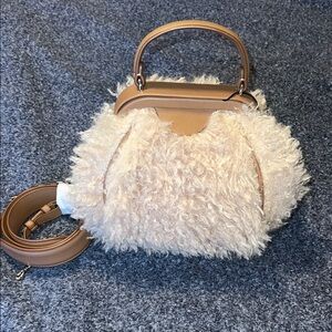 Zara Cream and Tan Satchel with Plush Texture